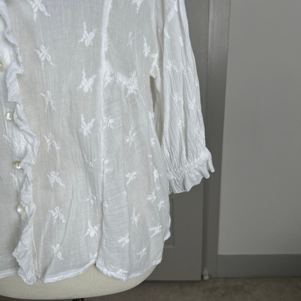 Sundance Ruffled Embroidered Sheer Cotton Gauze Coquette Top Sz S Petite *note - Picture 6 of 10